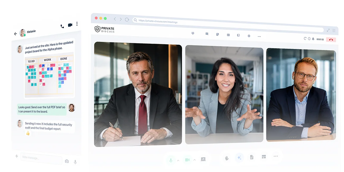 Private Discuss product presentation with video meetings, messaging and team collaboration