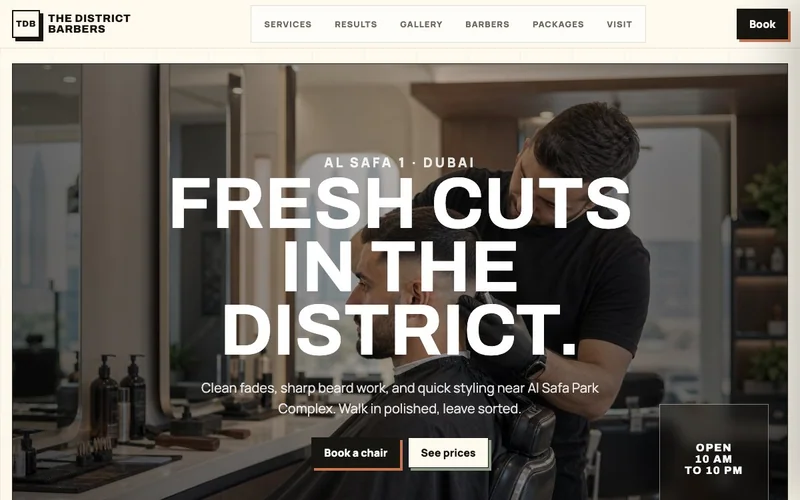 District Barbers website homepage